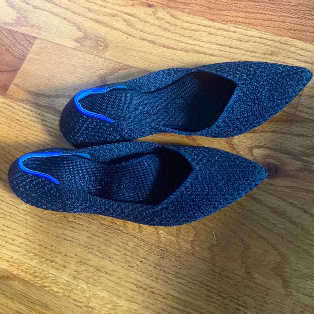 Rothys Womens Knit Slip-on Flats Pointed Toe Shoes Black Sz 7